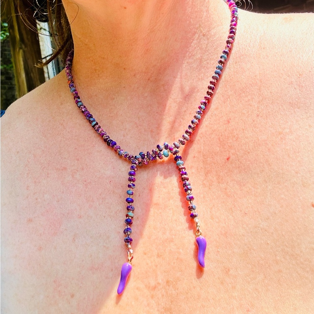 Bohemian mixed color purple beads necklace with purple peppers pendant